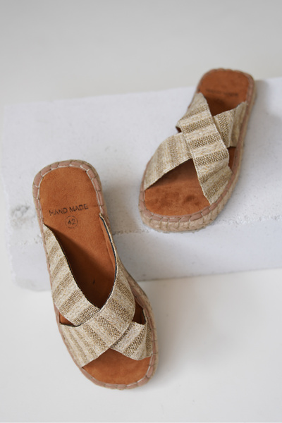 Ayakkabı Ateşi Men's Cross Beige Straw Slippers
