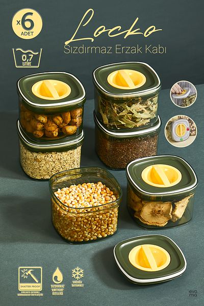 Eva Mia Green Locko 0.7LT Leak Proof Storage Container - 6x Food and Pulses Container