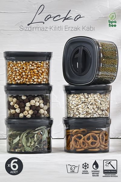 Eva Mia 0.7LT & Food Container - 6x Pieces Smoked Locko Vacuumed Leak-Proof Storage Container