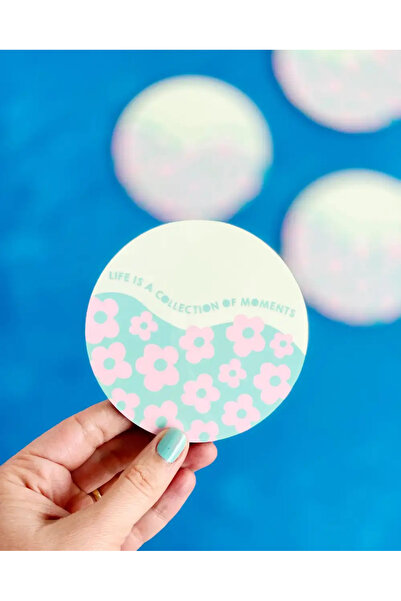 Bikutumutluluk Pink Mint Round Coaster - Celebrate Every Memory Message Daisies