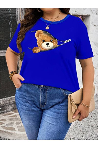 GALASHOP Bear Patterned Large Size T-Shirt