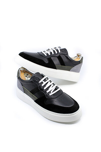 % 100 Hakiki Deri Erkek Siyah Sneakers & Spor Ayakkabı