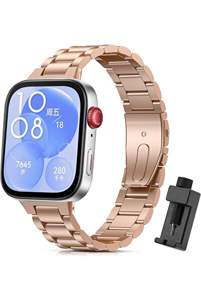 Posso Huawei Watch Fit 3 Uyumlu Kordon Paslanmaz Çelik Baklalı Bire Bir Uyumlu Klipsli Metal+Aparat