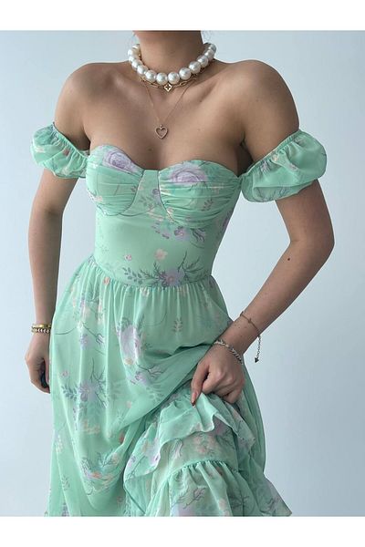 WOWBUTİK Rochie midi KANT cu imprimeu floral - Detaliu din tul