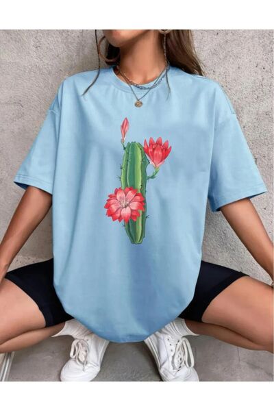 oneagılyazı Tricou oversize cu flori cu imprimeu cactus