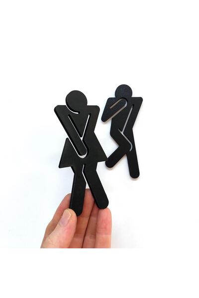 CajuArt Black Wooden Women Men Emergency Toilet Direction Sign Wc Bay Warning