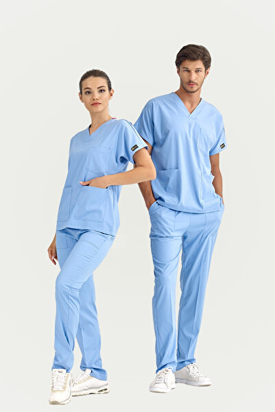 ÇİZGİ MEDİKAL Çizgi Medikal Açık Mavi Lüks Likralı Greys Takım