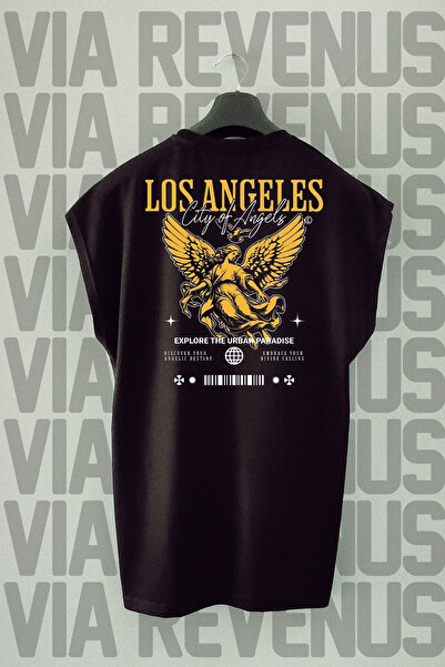 Vordevia Imprimat Los Angeles - Tricou sport negru cu mâneci zero