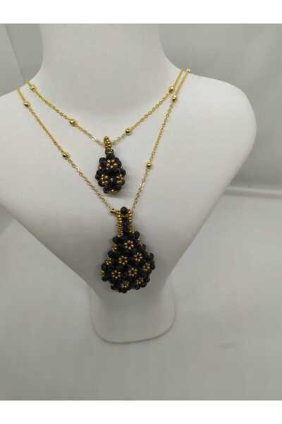 Sam Damla Cevşen Kolye Set / El Yapımı Kristal Boncuk Örme /