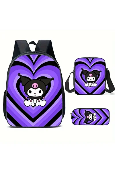 bundle island Children's Backpack Set with Kuromi Figure - Lunch and Pencil Case