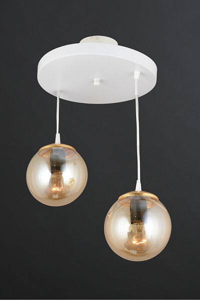 SONSUZ AYDINLATMA&AVİZE 2-Piece White Globe Ball Glass Endless Pendant Tray - Flat Downward Facing Luxury Chandelier