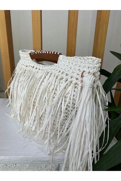 ANJEA Elegant Tassel Detailed Vecchio Hand Knitted Daily Bag
