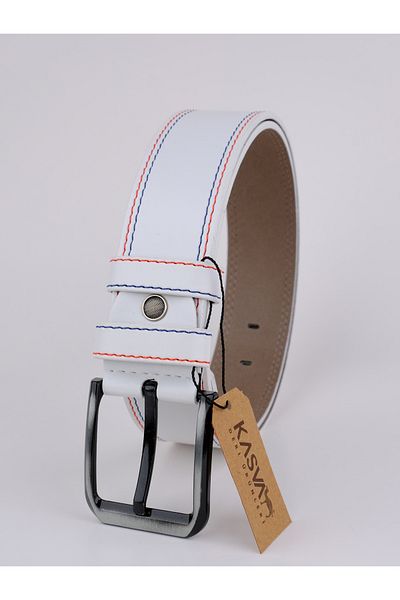 KASVA DERİ 4.5 cm White Artificial Belt - With Stitching Detail