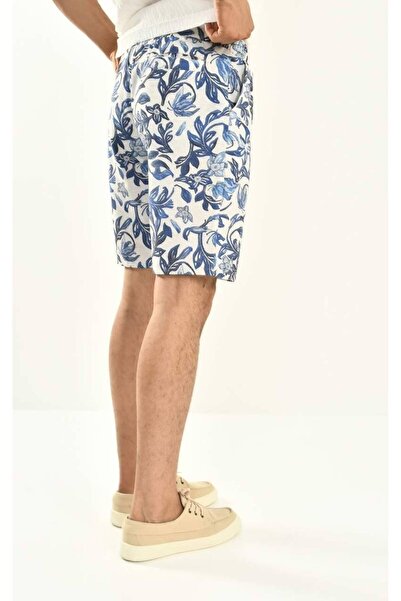 DAVID&GERENZO Λινό Σορτς - Μπλε Μοτίβο λουλουδιών