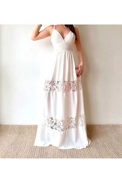 GDS BUTİK Rochie Maxi Aerobin cu Detaliu Dantela Bretele