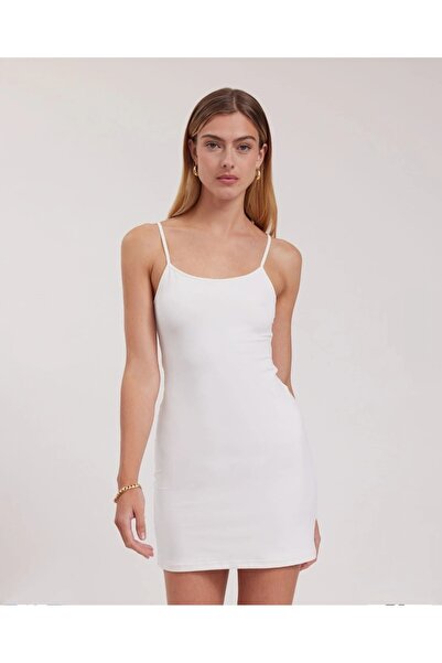 charango Λευκό Μίνι πλεκτό Γυναικείο Φόρεμα - Με λουράκι