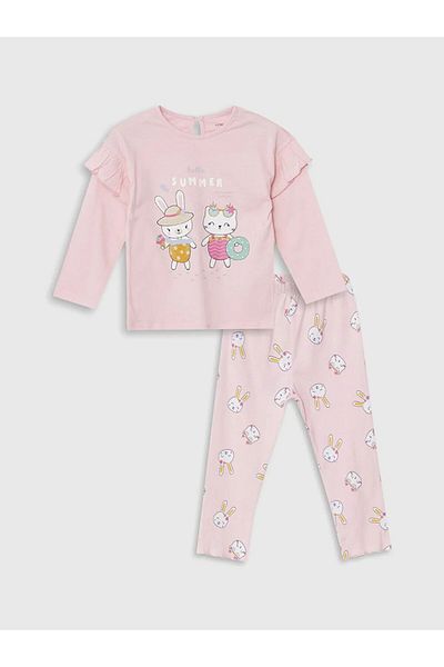 LC Waikiki LCW Baby - Crew Neck Printed Long Sleeve Baby Girl Pajamas Set