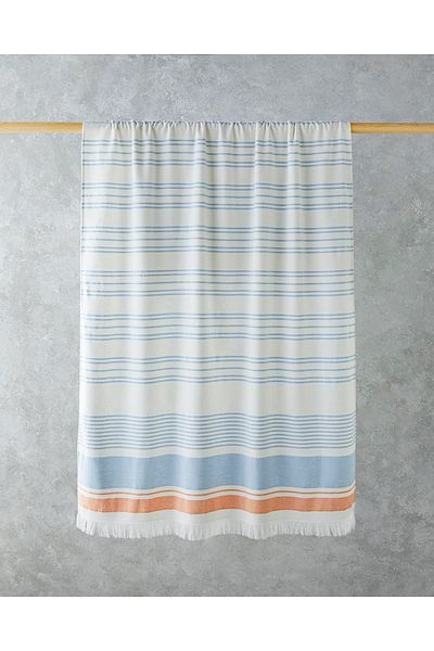 English Home Βαμβακερή ριγέ πετσέτα θαλάσσης - 90x150 cm εκρού-μπλε-πορτοκαλί