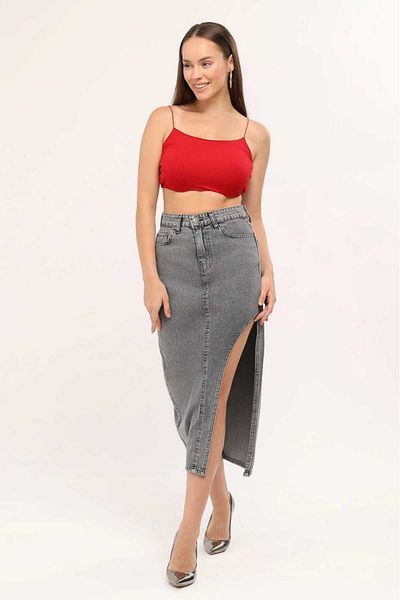 Vovikon Fusta de blugi asimetrică pentru femei KN Front Piece Denim