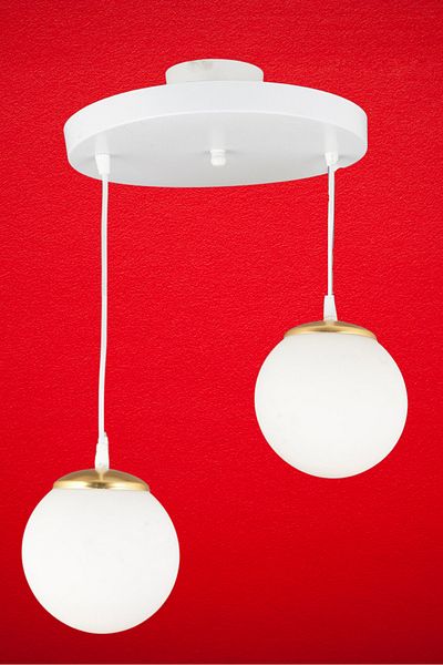SONSUZ AYDINLATMA&AVİZE 2-Piece White Globe Ball Glass Endless Pendant Tray - Flat Downward Facing Luxury Chandelier