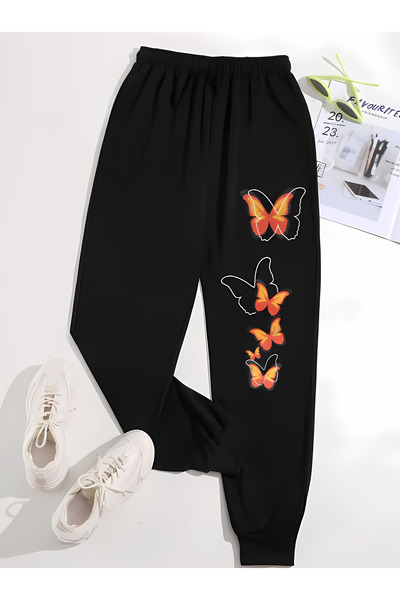 BEETON Ψηλόμεσο Jogger Sweatpants - Butterflys Printed, Rubber Leg