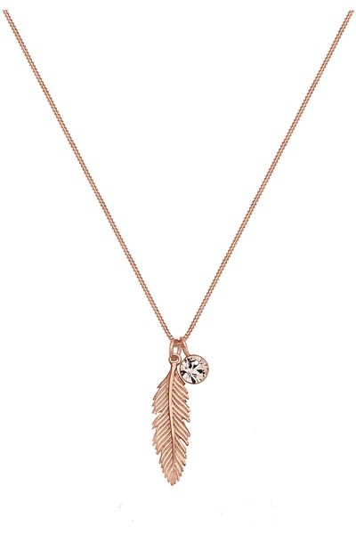ELLI Halskette Damen Feder Anhänger Boho mit Kristall in 925 Sterling Silber