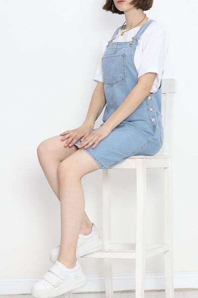 VELİZADE Blue Denim Jeans Salopet Jeans Strap Dress - Pocket Detail and Button, Gardener - 15144