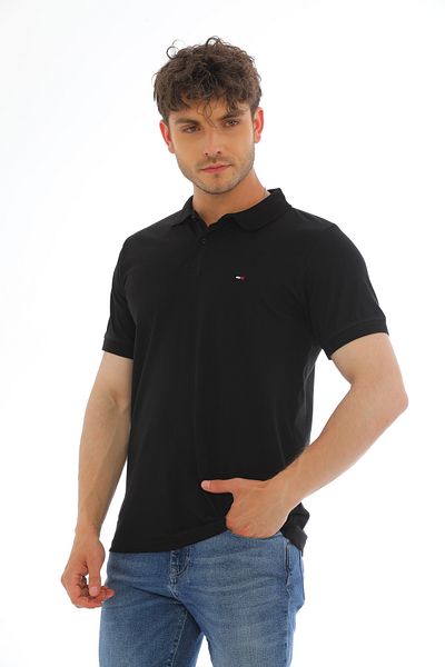 Ayşo Ανδρικό T-Shirt με Μαύρο Lycra Κεντημένο Polo Neck