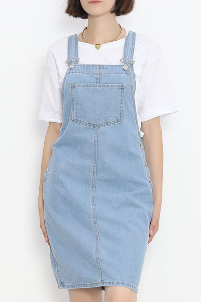 VELİZADE Blue Denim Jeans Salopet Jeans Strap Dress - Pocket Detail and Button, Gardener - 15144