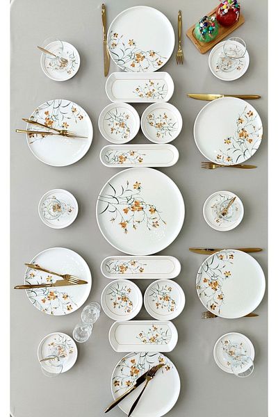 Yiğit Seramik Züccaciye Çiğdem Model 6 - 21 Piece Personality Breakfast Set[yellow 6]