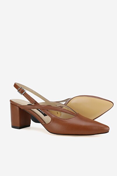 TUNAELLİ Tan Genuine Leather Women's Shoes - Size 34-35-41-42 Heels, Open Back