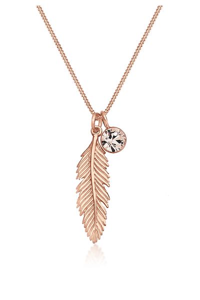 ELLI Halskette Damen Feder Anhänger Boho mit Kristall in 925 Sterling Silber