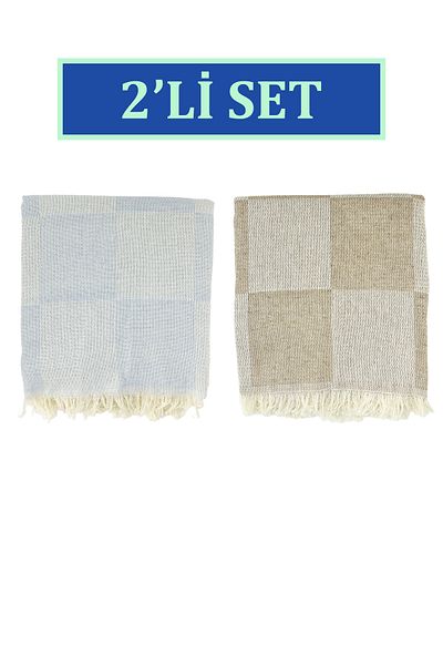 sethome collection 70X155 cm Plaid Checkerboard Patterned Loincloth Beach Towel Set of 2 (Couple Set)