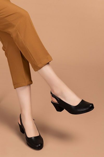 Gondol Women's Genuine Leather Classic Heeled Shoes Vdt.272 - Black - 34