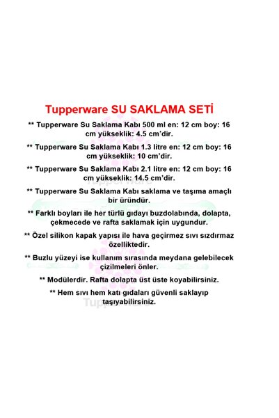 Tupperware Su Set 3'lü Su Dondurma Saklama Kabı Hsgl