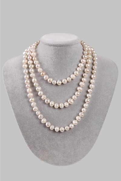 Saff Doğal Taş Certified Pearl Necklace 80 cm (REAL FRESHWATER PEARL)201709