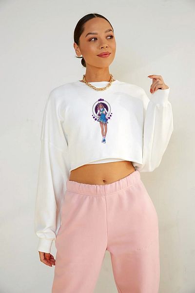 QIVI Hanorac alb tricotat crop Riverdale Toni Topaz pentru damă