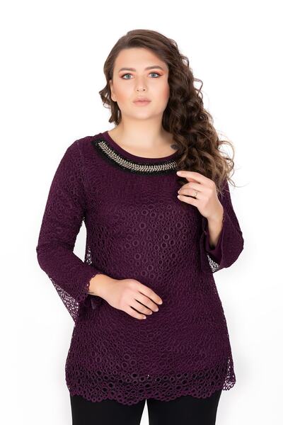 OLEA XXL Büyük Beden Abiye Bluz 3066 Mürdüm