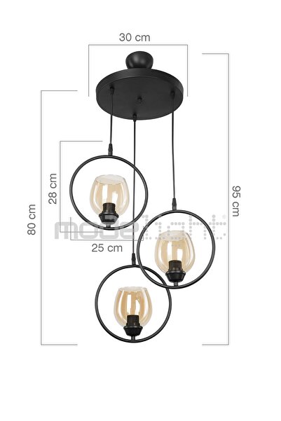 Modelight Karelya Üçlü Avize Siyah - Bal Cam