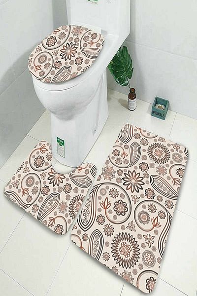 MODANOİVA طقم مرحاض مكون من 3 قطع مقاوم للبقع وقابل للغسل وغير قابل للانزلاق Mnkz6066