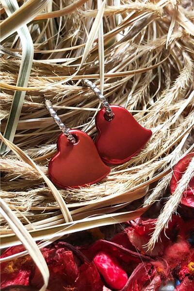 Leerybee Matte Chrome Red Color Antiallergic Heart Earrings