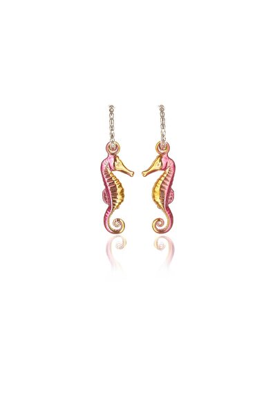 Leerybee Chrome Yellow Green Fuchsia Mixed Color Antiallergic Sea Horse Earrings