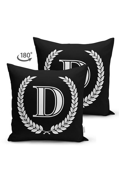 Realhomes Husă de pernă, cu două fețe, alb-negru, cu litera D, design special, modern din piele întoarsă