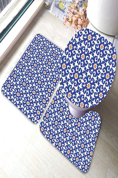 MODANOİVA طقم مرحاض مكون من 3 قطع مقاوم للبقع وقابل للغسل وغير قابل للانزلاق Mnkz6104