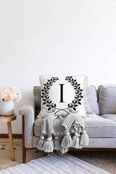 Realhomes Husă de pernă Raschel, cu două fețe, încununată alb-negru, cu litera I, design special, imprimată digital