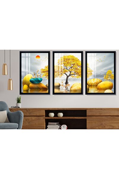 cercevehome Çerçeveli Golden Deers Tablo Seti