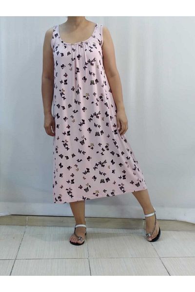 Mertcan Butik Φόρεμα με ροζ λουράκι με μοτίβο πεταλούδας με συσπειρωμένο μπροστινό και πίσω μέρος
