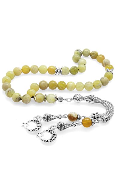 EbruHome مسبحة معدنية غير مشوهة مزينة بشراشيب على شكل نجمة وهلال من حجر العقي...