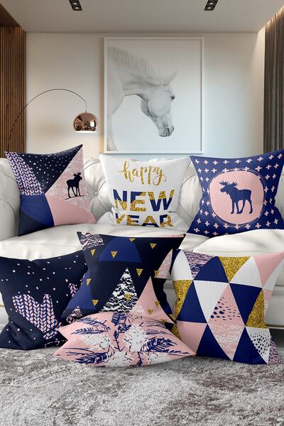 Realhomes Набір з 7 двосторонніх геометричних чохлів для подушок з цифровим п...