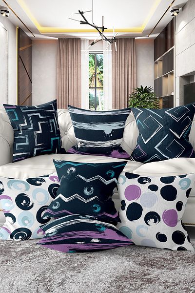 Realhomes Set de 7 huse de pernă cu design cu dungi colorate, cu două fețe, imprimate digital